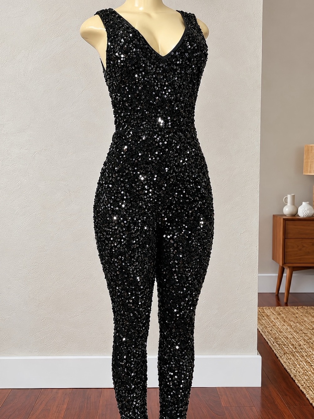 Forever21 Black Sequin V-Neck Jumpsuit